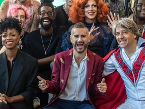 Montreal Pride board president Moe Hamandi, centre, with friends at Tuesday’s news conference. “This year Montreal Pride wants to be festive, inclusive, eco-responsible, but also demanding,” said Hamandi. “Demanding, because there is still work to do.”