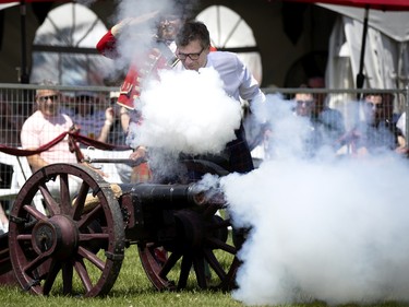 Ian Aitken fires the ceremonial cannon to officially start the Montreal Highland games in Montreal on Sunday, July 31, 2022.