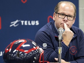 Alouettes GM Danny Maciocia during press briefing in Montreal  Dec. 2, 2021. "There was a common denominator that constantly repeated itself," Maciocia said Sunday, July 10, 2022, following his first full practice as the Alouettes' interim head coach. "I felt, at this point in time, we were better moving on."