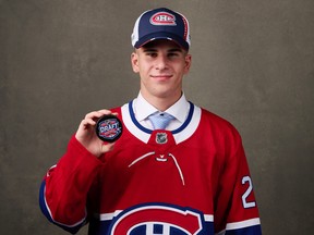 Filip Mesar, the No. 26 overall pick by the Montreal Canadiens, at NHL draft at the Bell Centre in Montreal on July 7, 2022.