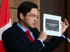 Pierre Poilievre holds up documents regarding the Liberal government's deal with the WE Charity, during a press conference on Parliament Hill on Aug. 19, 2020. Melissa Mbarki writes that Poilievre's willingness to ask difficult questions and his desire for transparency would stand him in good stead as a federal party leader.