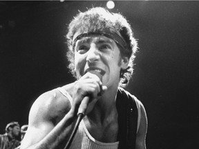 Bruce Springsteen performs at the Montreal Forum on July 21, 1984.