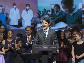 Prime Minister Justin Trudeau addresses the audience at the 2016 Global Fund conference in Montreal, where US$12.9 billion in global health financing was secured.
