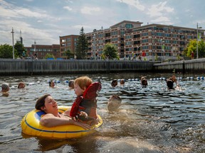 Cooling off in Bassin Louise in Quebec City on July 1, 2022. Harbour baths are popular in Europe, but the Oasis du Port de Québec is the first of its kind in North America.