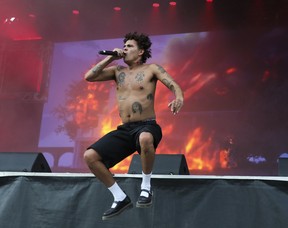 British rapper Slowthai performs on Day 2 of the Osheaga festival at Parc Jean-Drapeau in Montreal Saturday, July 30, 2022.