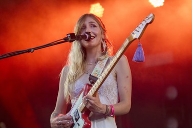Hester Chambers of the band Wet Leg performs on the last day of the Osheaga festival at Parc Jean-Drapeau on July 31, 2022.