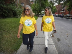Emilia Fernandes, left, and Judy Suissa walk together ahead of the Jewish General Hospital's annual fundraiser for the Segal Cancer Centre on July 21, 2021.