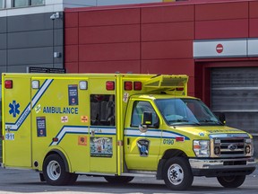 An ambulance outside a hospital.