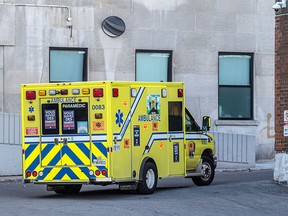 An ambulance arrives at the Montreal General Hospital in Montreal.