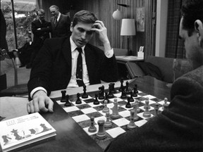 Bobby Fischer plays in the quarter-finals of the world chess championships in Vancouver in May 1971. He shut out his opponent.