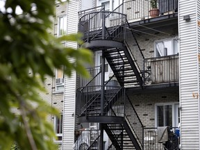 A man was pushed down these stairs and died overnight, in Montreal Monday, Aug. 8, 2022.