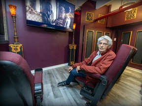 Former Dollar Cinema owner Bernie Gurberg in the screening room set up in the Montreal Art Centre and Museum where he will oversee the film program Monday August 22, 2022. The seats in the screening room are from Dollar Cinema.
