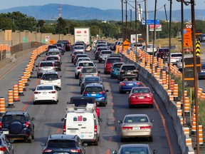 Traffic heads south to the Louis-Hippolyte-La Fontaine Tunnel linking Montreal with the South Shore.