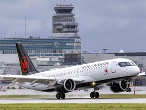 An Air Canada jet lands at Montreal's Trudeau airport on June 9, 2022.