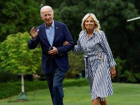U.S. President Joe Biden and First Lady Jill Biden arrive at the White House following a trip to flood ravaged eastern Kentucky, in Washington, D.C., Aug. 8, 2022.