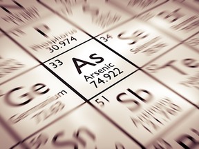 Arsenic is shown on a Mendeleev periodic table.