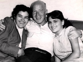 Fred Rose, newly released from prison, is shown at his home on Clark St. with his wife, Fanny, and teenage daughter, Laura, in this photo published in the Montreal Gazette on Aug. 10, 1951.