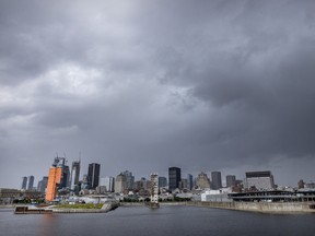 Storm clouds hover over Old Montreal during a thunder storm Tuesday July 12, 2022.