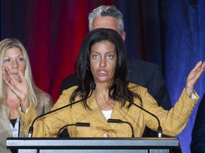 Quebec Liberal Party Leader Dominique Anglade speaks during the party's youth conference in Montreal on Saturday, Aug. 13, 2022.