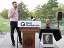 Parti Quebecois leader Paul St-Pierre Plamondon speaks during an event in honour of Rene Levesque in Longueuil,Que., Wednesday, August 24, 2022.