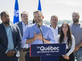 Parti Québécois leader Paul St-Pierre Plamondon speaks during the launch of the party's election campaign in Montreal on August 28, 2022.