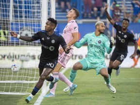 CF Montréal's Romell Quioto reacts after scoring against Inter Miami during first-half action at Stade Saputo last week.