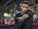 Montreal's Félix Auger-Aliassime dominated the second set against Yoshihito Nishioka of Japan en route to a 7-6 (6), 6-4 victory Wednesday night at IGA Stadium in Montreal.