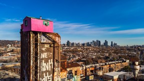 The “Little Pink House” atop the Canadian Malting Silos building, photographed in November 2021.