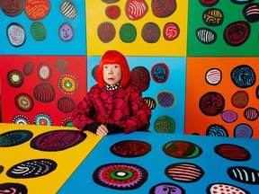 Japanese visual artist Yayoi Kusama, whose exhibition Dancing Lights That Flew Up to the Universe runs until Jan. 15, 2023 at the Phi Foundation for Contemporary Art.
