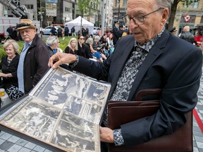 André Mainville, who was a Montreal police detective in 1972, was at the scene of the Blue Bird fire. He was at the 50th anniversary commemoration with his scrapbook at the memorial on Thursday Sept. 1, 2022.