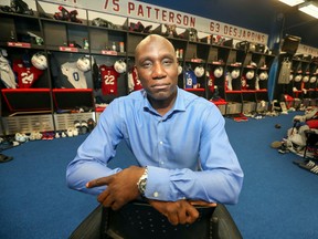 Former Montreal Alouettes general manager Kavis Reed in the team's locker room at the Olympic Stadium in Montreal on Sept. 5, 2018.