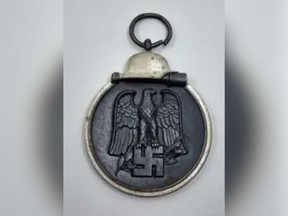 One of the German Second World War medals that was initially offered as part of an online auction where items can be viewed in Westmount before people bid on them.