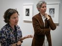 Anne Grace, left, curator of modern art at the Montreal Museum of Fine Arts, and Sophie Hackett, curator of the exhibition and curator of photography at the Art Gallery of Ontario, discuss the new Diane Arbus show at the MMFA.