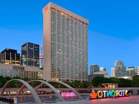 The Sheraton Center Toronto Hotel faces Nathan Phillips Square.