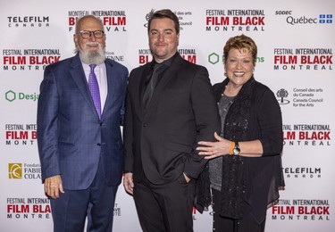 Lovely Jackson director Matt Waldeck with his parents Cheri and Jack Waldeck Jr. on the red carpet on opening night of the Montreal International Black Film Festival and prior to the international premiere of Lovely Jackson, Tuesday, Sept. 20, 2022. Waldeck's parents have roles in the docudrama.