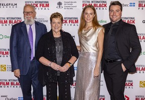 Lovely Jackson director Matt Waldeck, right, with girlfriend Katherine Miller and his parents Cheri and Jack Waldeck Jr. on the red carpet on opening night of the Montreal International Black Film Festival and prior to the international premiere of Lovely Jackson, Tuesday, Sept. 20, 2022. The Waldeck parents have roles in the docudrama.