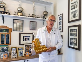 Valois Tennis Club manager Tom Brown talks about the club's history in the clubhouse in Pointe-Claire.