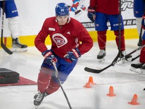 Canadiens' Juraj Slafkovsky during a speed test at the first day of training camp in Brossard on Sept. 22, 2022.