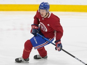 Montreal Canadiens Emil Heineman (51) during first day of training camp in Brossard on Thursday Sept. 22, 2022.