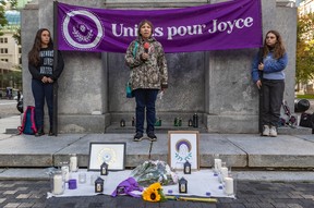 Ellen Gabriel, aka Katsi'tsakwas, Mohawk activist and artist for the Kanehsata:ke Nation - Turtle Clan spoke at a vigil with healthcare workers at Place du Canada in Montreal on Wednesday, September 28, 2022 in memory of Joyce Echaquan, the Atikemekw woman who was filmed being mocked at Joliette Hospital as she died in 2020.