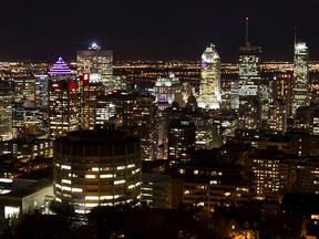 Local Input~ MONTREAL, QUE.: OCTOBER 27, 2014 -- Montreal's skyline at night shot from the Mount Royal lookout on Monday October 27, 2014. (Pierre Obendrauf / MONTREAL GAZETTE) ORG XMIT: POS1410280816024478