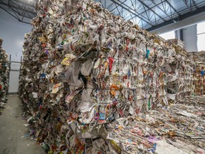 Bales of sorted recycled materials in the city's recycling plant in the Lachine borough in 2019.
