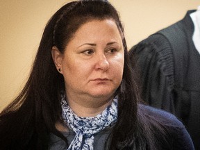 Adele Sorella, pictured at the Laval courthouse in 2018, appealed her murder conviction, arguing the presiding judge erred in not allowing her to present a defence suggesting someone else could have killed her young daughters.