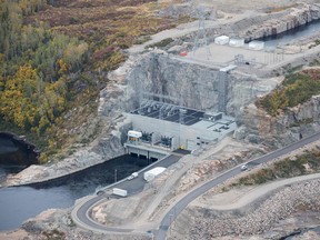 An aerial view of Hydro-Québec's Romaine 1 hydroelectric dam in Havre St-Pierre.