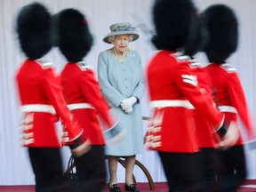 Britain's Queen Elizabeth attends a ceremony marking her official birthday in the Quadrangle of Windsor Castle June 12, 2021.