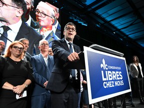 Quebec Conservative Leader Éric Duhaime speaks to supporters at a rally, Friday, September 23, 2022 in Levis Que. Quebecers are going to the polls for a general election on Oct. 3.