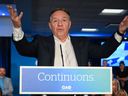 Coalition Avenir Québec Leader François Legault reacts to supporters as he arrives to the party's biggest rally on Sunday, Sept. 11, 2022 in Drummondville, Que. Quebecers are going to the polls for a general election on Oct. 3.