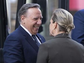 CAQ leader François Legault arrives at the leaders' debate in Montreal on Thursday, September 15, 2022.