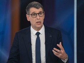 Quebec Conservative Leader Eric Duhaime speaks during a leaders debate in Montreal, Thursday, September 22, 2022. Quebecers will go to the polls on October 3rd.