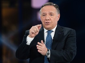 CAQ Leader Francois Legault speaks during a leaders debate in Montreal, Thursday, September 22, 2022. Quebecers will go to the polls on October 3rd.